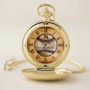 Monogrammed and Personalized Baseball Pocket Watch
