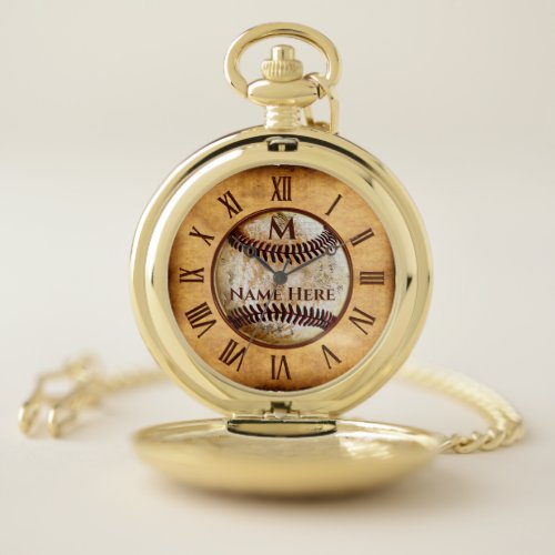 Monogrammed and Personalized Baseball Pocket Watch