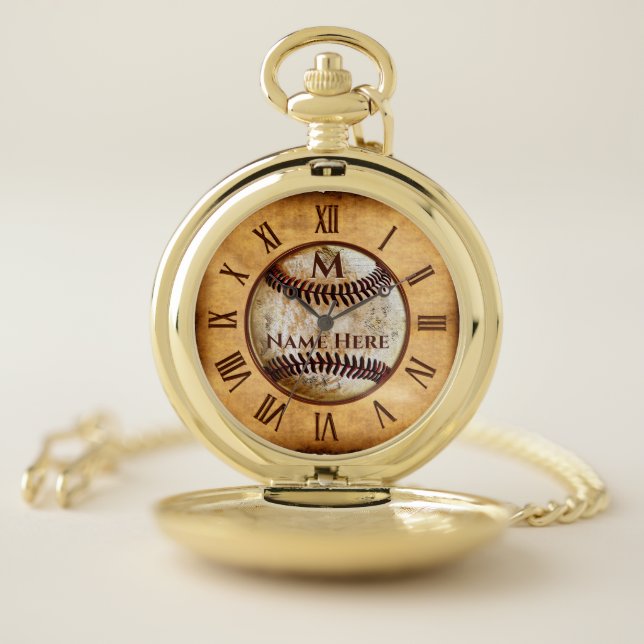 Monogrammed and Personalized Baseball Pocket Watch (Inside)