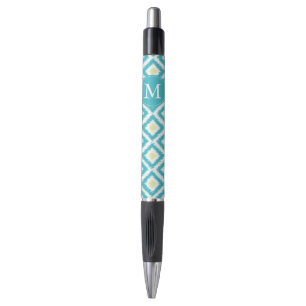 Monogrammed Aqua and Yellow Ikat Pattern Pen