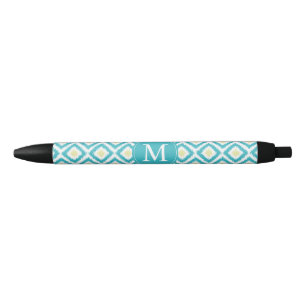 Monogrammed Aqua and Yellow Ikat Pattern Pen