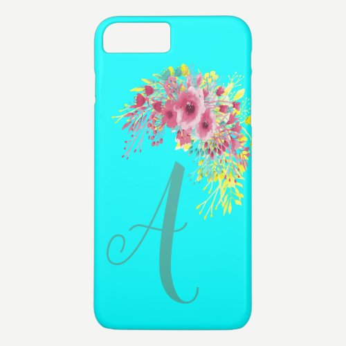 Monogrammed Aqua blue and Boho floral iPhone 8 Plus/7 Plus Case