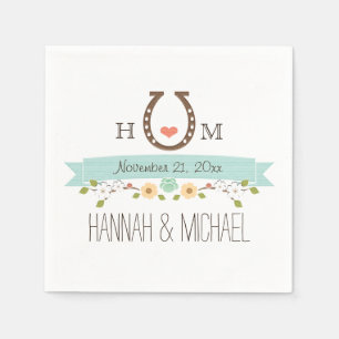 Monogrammed Aqua Blue Horseshoe Heart Wedding Napkins