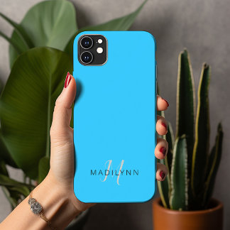 Monogrammed Aqua Blue Minimalist With Name iPhone 13 Pro Max Case