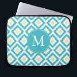 Monogrammed Aqua Lemon Diamond Ikat Pattern Laptop Sleeve<br><div class="desc">Stylish and chic design features a colorful and trendy diamonds ikat pattern and can be personalized with your monogram,  initial,  name,  or any text of your choice for a perfect custom gift!</div>