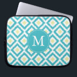 Monogrammed Aqua Lemon Diamond Ikat Pattern Laptop Sleeve<br><div class="desc">Stylish and chic design features a colorful and trendy diamonds ikat pattern and can be personalized with your monogram,  initial,  name,  or any text of your choice for a perfect custom gift!</div>