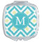 Monogrammed Aqua Lemon Diamond Ikat Pattern