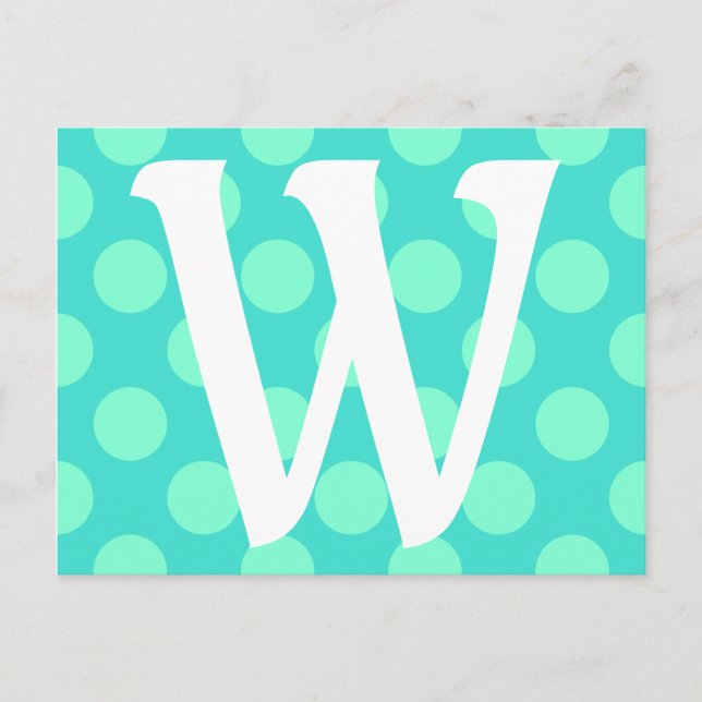 Monogrammed Aquamarine Dots Postcard (Front)