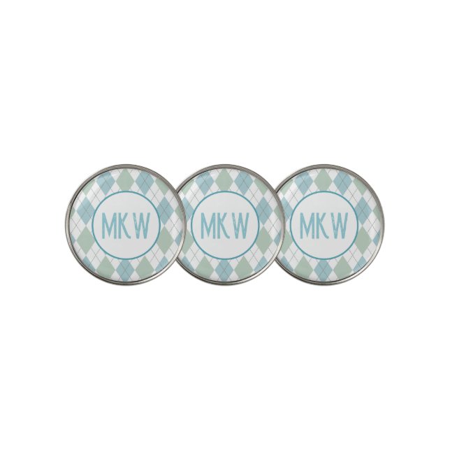 Monogrammed Argyle  Golf Ball Marker (3 Up)