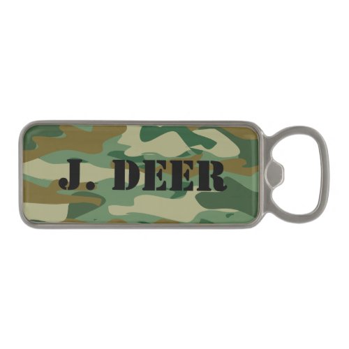 Monogrammed army camouflage magnetic bottle opener