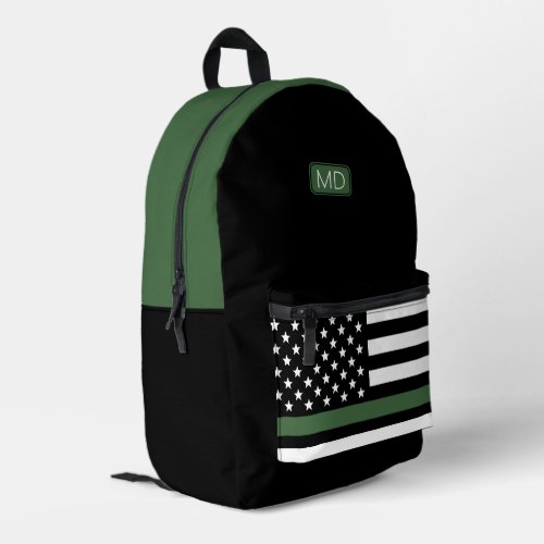 Monogrammed Army Military Thin Green Line Printed Backpack