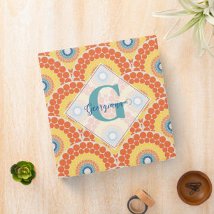 Monogrammed Art Deco Aegean Summer Radiant Mandala 3 Ring Binder