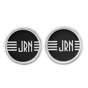Monogrammed Art Deco   Black and White Cufflinks