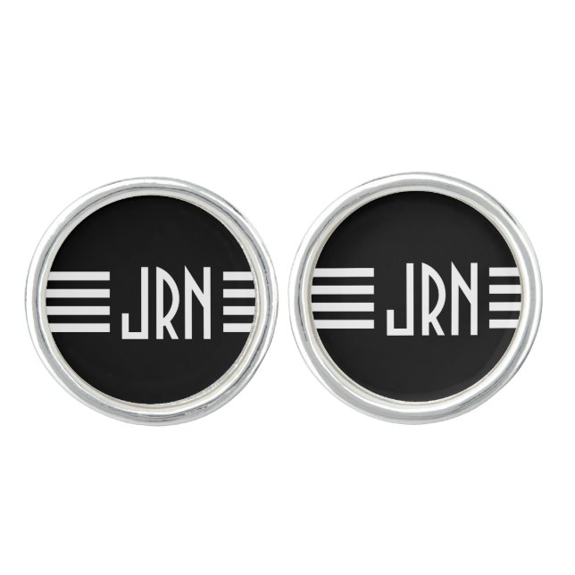 Monogrammed Art Deco | Black and White Cufflinks (Front)
