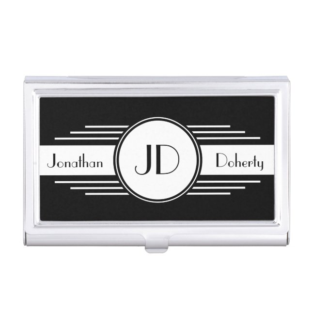 Monogrammed Art Deco Business Card Case (Front)