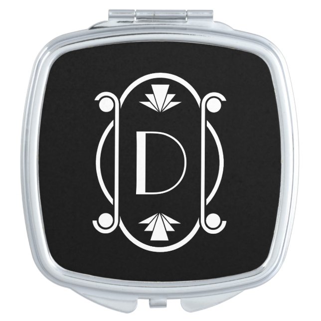 Monogrammed Art Deco Compact Mirror (Front)