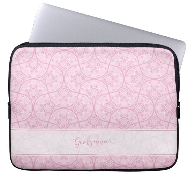 Monogrammed Art Deco Fans Preppy In Pink Mandala Laptop Sleeve (Front)