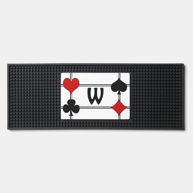 Monogrammed - Art Deco Playing Card Suits Bar Mat (Front)