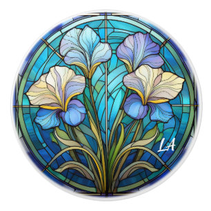 Monogrammed Art Nouveau Elegant Blue Teal Floral Ceramic Knob