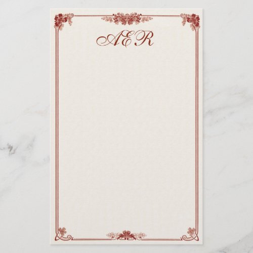 Monogrammed Art Nouveau Red Bordered Stationery