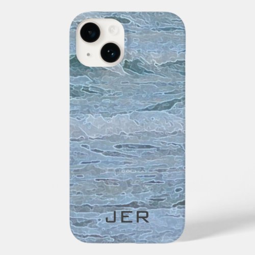 Monogrammed Artistic Blue Green Ocean Waves Art Case_Mate iPhone 14 Case