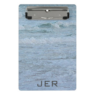 Monogrammed Artistic Blue Green Ocean Waves Art Mini Clipboard