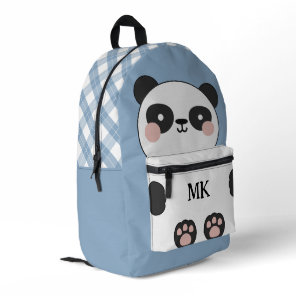 Monogrammed Ash Blue Cute Panda Kids Printed Backpack