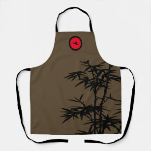 Monogrammed Asian Style Black Brown Red Apron