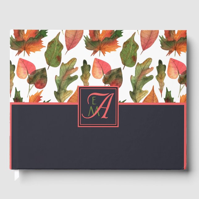 Monogrammed Autumn Fall Wedding Newlyweds Guest Book (Front)
