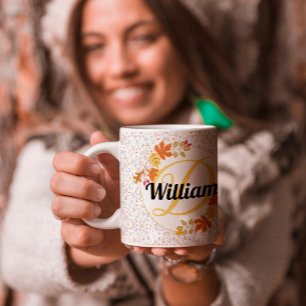 Monogrammed Autumn Leaf & Name Personalized Coffee Mug