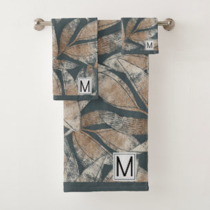 Monogrammed Autumn Leaves Pattern Bath Towel Set
