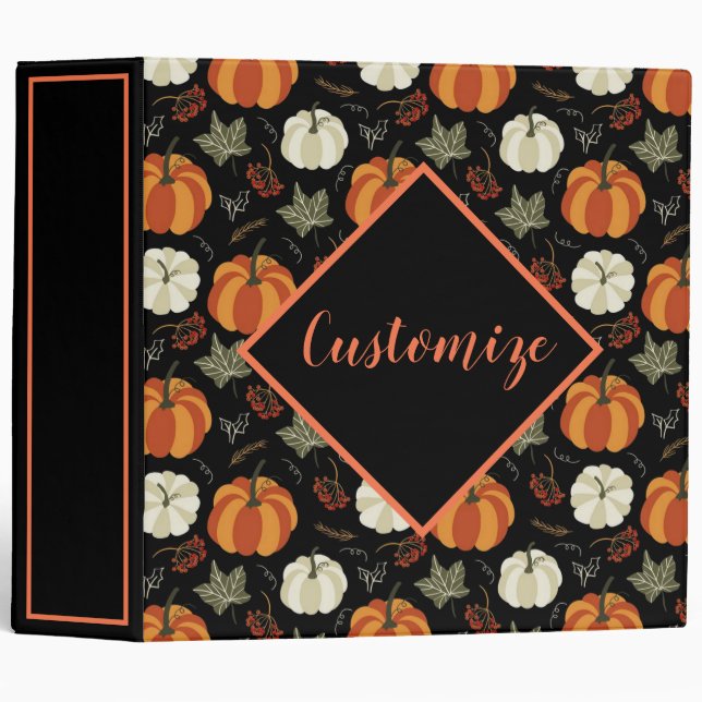 Monogrammed Autumn Pumpkins Pattern 3 Ring Binder (Front/Spine)