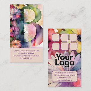 Monogrammed B Daisy Floral Watercolor Logo Punch Business Card