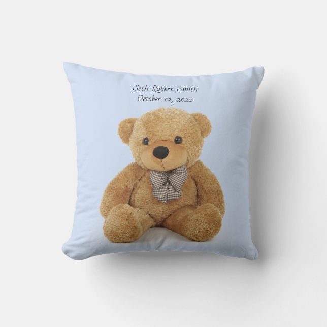 Monogrammed babies teddy bear throw Pillow (Front)