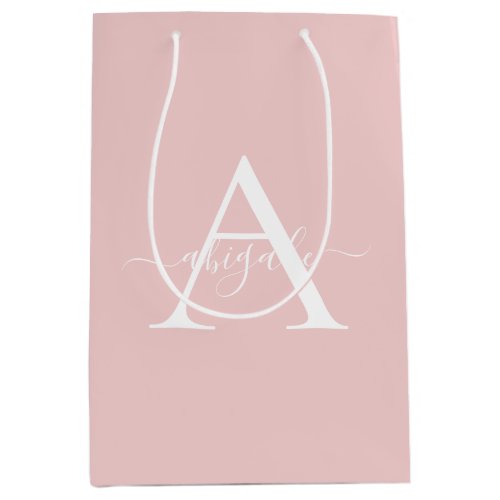 Monogrammed Baby Pink  Minimalist Elegant Medium Gift Bag