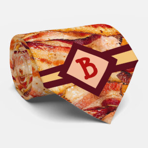 Monogrammed Bacon Pattern Funny Gag Gift Neck Tie
