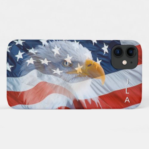 Monogrammed Bald Eagle American Flag Patriotic iPhone 11 Case