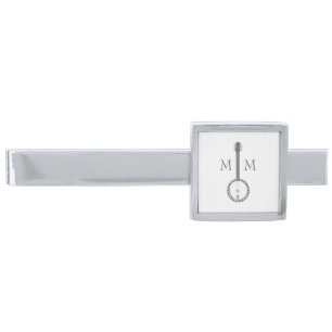Monogrammed Banjo Design Silver Finish Tie Clip
