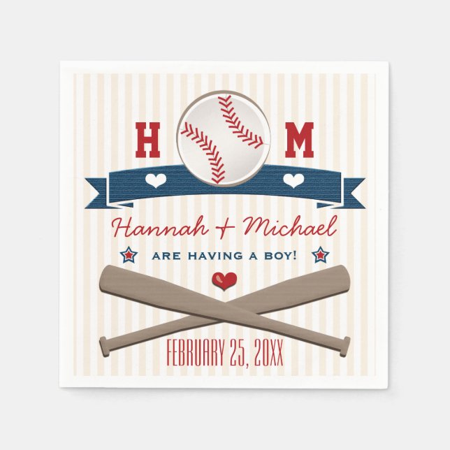 MONOGRAMMED BASEBALL BABY SHOWER PAPER NAPKINS (Front)