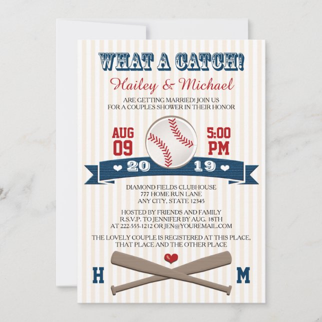 Monogrammed Baseball Couples Wedding Shower Invitation (Front)