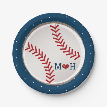 Monogrammed Baseball Heart Wedding Shower Paper Plates by OccasionInvitations at Zazzle