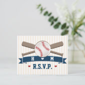 Monogrammed Baseball Wedding RSVP Postcard (Standing Front)