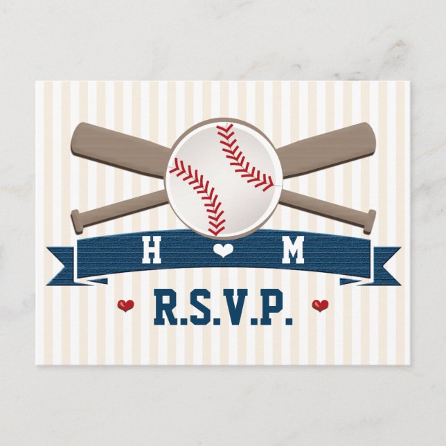 Monogrammed Baseball Wedding RSVP Postcard (Front)