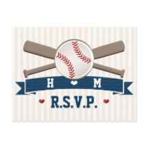 Monogrammed Baseball Wedding RSVP Postcard