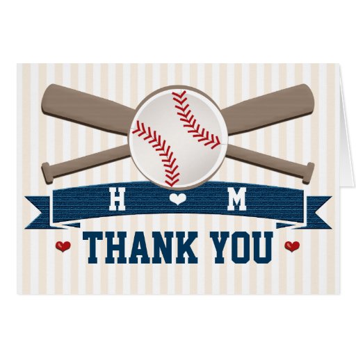 MONOGRAMMED BASEBALL WEDDING THANK YOU STATIONERY NOTE CARD | Zazzle