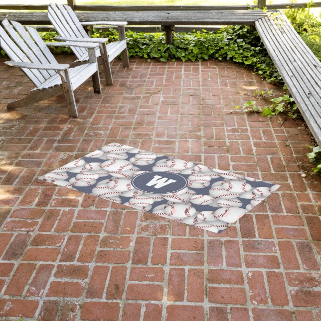 monogrammed baseballs pattern man cave outdoor rug (Insitu (Outdoor 3))