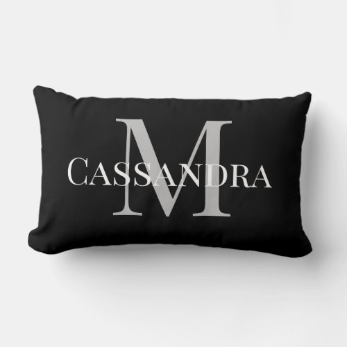 Monogrammed Basic Black Solid Color Plain Simple Lumbar Pillow