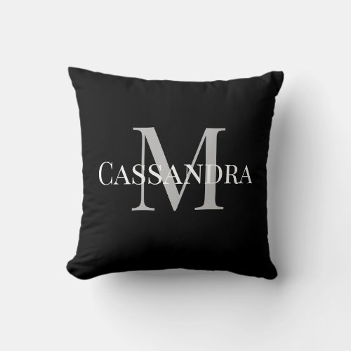 Monogrammed Basic Black Solid Color Plain Simple Throw Pillow