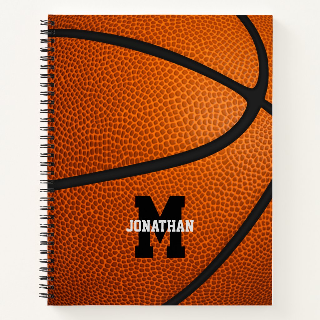 Monogrammed basketball spiral notebook