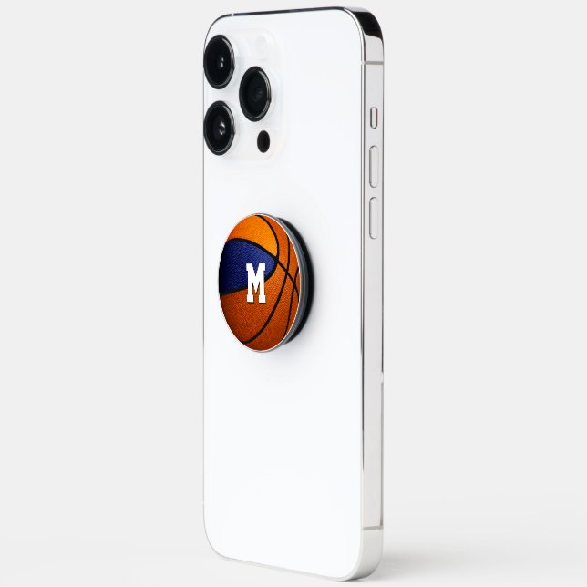 monogrammed basketball w blue orange team colors PopSocket (Left)